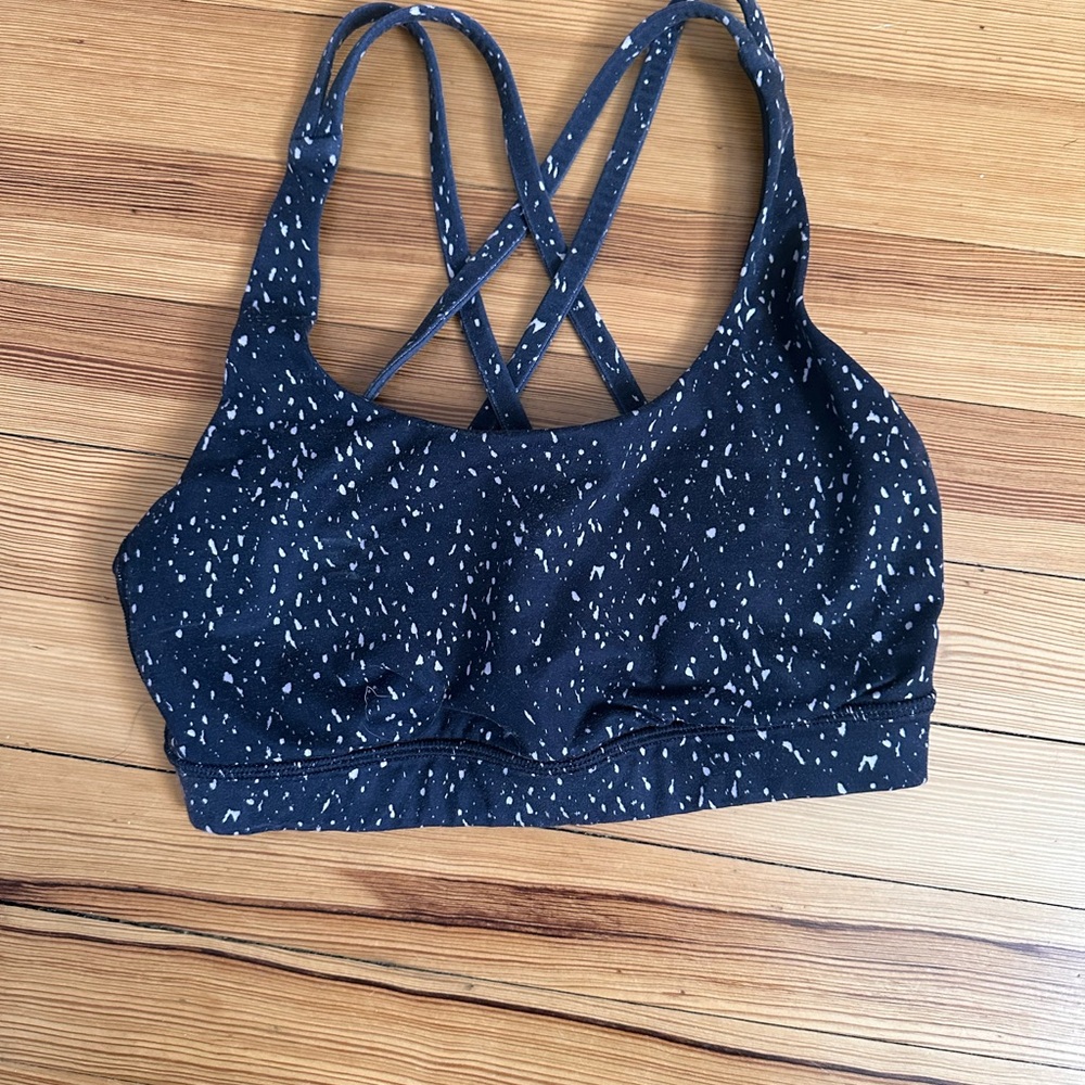Lulu Lemon Women's Black and White Speckled Sports Bra